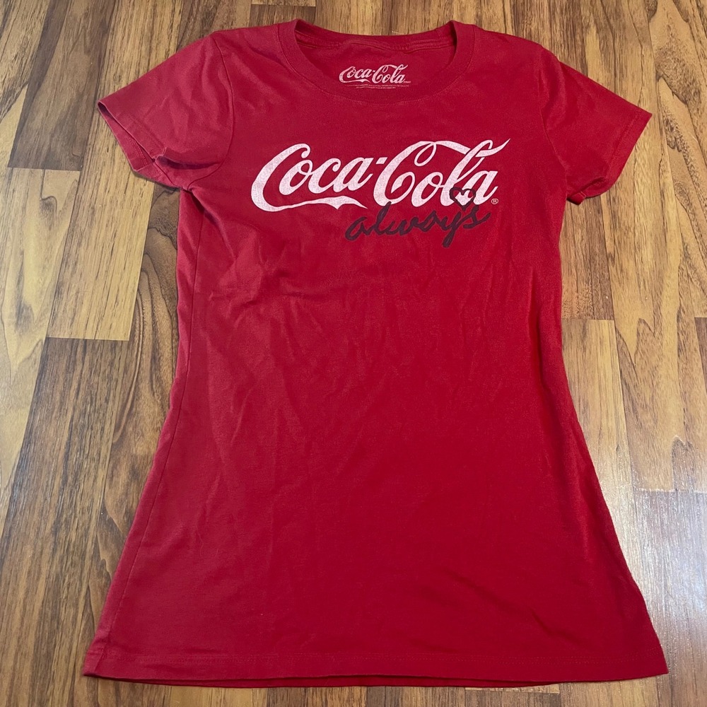 Coca-Cola Graphic T-Shirt Womens Small Red Always Logo Cotton Blend Short Sleeve